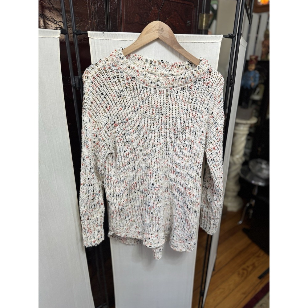 Moon & Madison Women's M Confetti Speckled Open Knit Sweater Cream Multicolor
